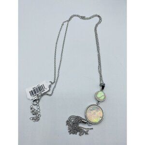 Ballet Brand White Multi Color Silvertone Pendant Fringe Necklace 30” New